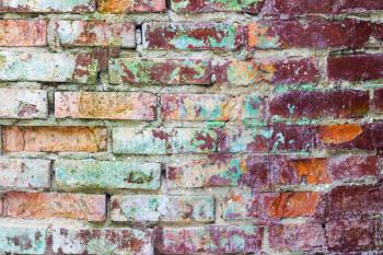 Grunge colored brick wall background. Old brickwork decor backdrop. Architecture texture design