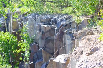 Basalt columns rock in nature. Beautiful stone landscape