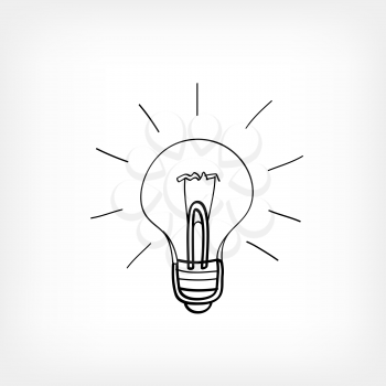 Drawing lightbulb idea symbol on white background. Drawn bulb creative sign