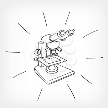 Drawing microscope on white background. Education science sign symbol
