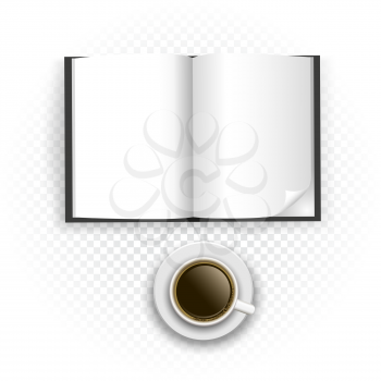 Coffee and book template on transparent background. Read latest news information