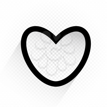 Black color outline heart sign with shadow on white transparent background