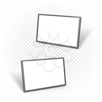 Tablet PC with empty white mockup screen template and shadow on white transparent background.