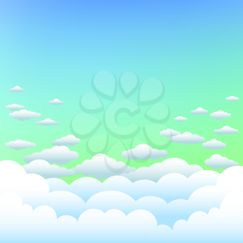 Clouds sky template background. Cartoon cloud on color nature backdrop