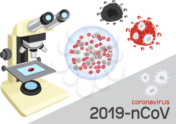 Coronavirus 2019-nCoV under the microscope. Virus microbe infection organism in blood