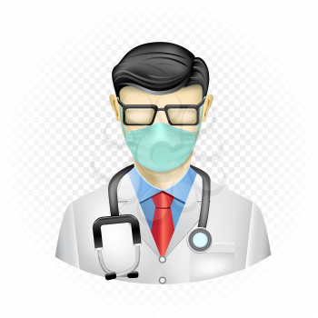 Masked doctor template on white transparent background. Cure the flu disease. Treat 2019-nCoV virus microbe infection