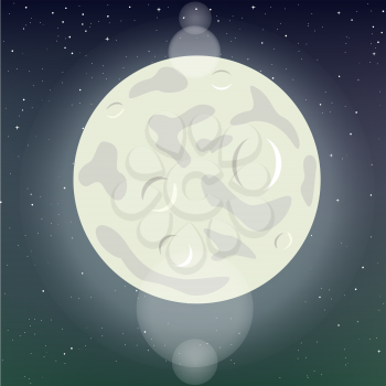 Moon template mockup on night starry sky background. Beautiful cartoon moonlight