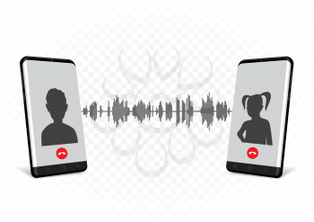Smartphones wiretap talks template with screen on white transparent background. Smart phone device listening mockup. Electronic communication technology