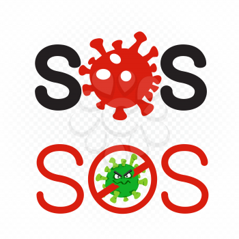 Coronavirus SOS sign symbol set on white transparent background. Covid-19 help text message