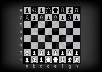 Chess figures board template mockup on dark background. Chessboard strategy education. Checkerboard competition set