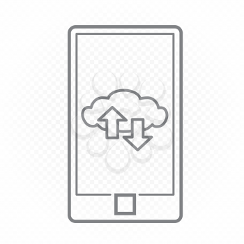 Smartphone cloud info exchange line icon on white transparent background. Wireless network communication