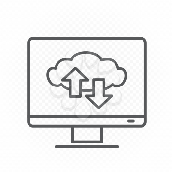 Computer monitor cloud service line icon. Info exchange through clouds technology on white transparent background. Wireless network service communication