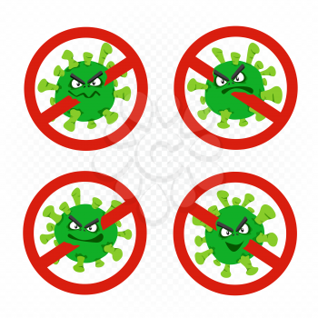 Coronavirus infected no entry allowed set on white transparent background. Covid-19 virus microbe infection no entry allowed template