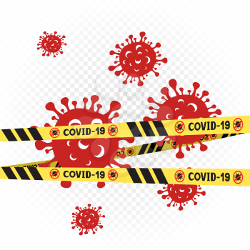 Coronavirus zone tape on white transparent background. Covid-19 virus behind the spreading perimeter. No entry cross line border