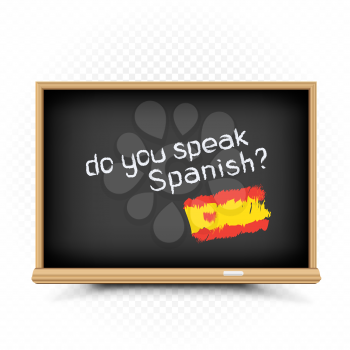 Do you speak text message draw on chalkboard on white background. Spanish language education lessons illustration