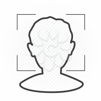 Face id sign symbol on white transparent background. Scanning identification security technology. Person verification