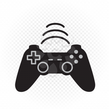 Wireless computer games joystick icon on white transparent background. Black gamepad silhouette symbol. Simple joypad sign