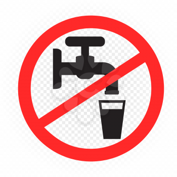 Do not drink water symbol on white transparent background. Prohibition sign no use the tap