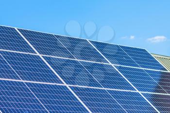 Solar panels store green energy. Renewable future power. Sunlight charge technology