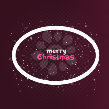 Christmas oval frame with blowing snow on transparent background. Holiday celebration photo shape template