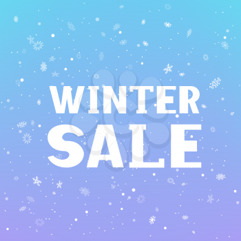 Winter sale Christmas discount snowfall on blue background. Holiday offer and snowstorm. New Year shopping decoration