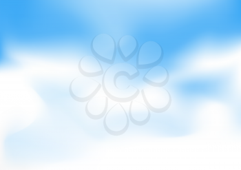 Cartoon blue sky backdrop. Cloudy heaven background. Mesh clouds vector illustration template