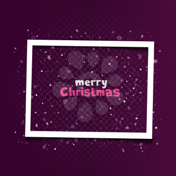 Christmas rectangle frame with blowing snow on transparent background. Holiday celebration photo shape template