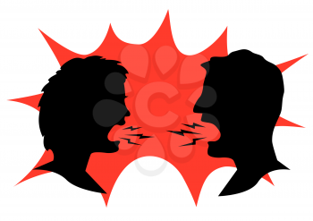Man and woman shouting at each other illustration on white background. Male and female screaming sign symbol. Husband and wife quarrel