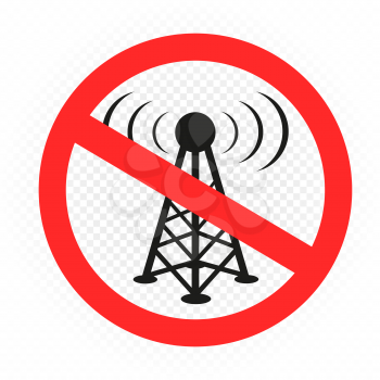 No wireless wave signal prohibition symbol isolated on white background. Modern comunication sign symbol ban. Stop 5g technology development