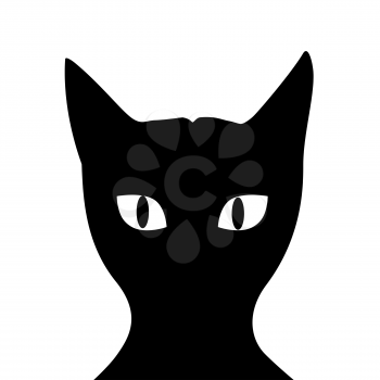 Black cat silhouette with eyes isolated on white background