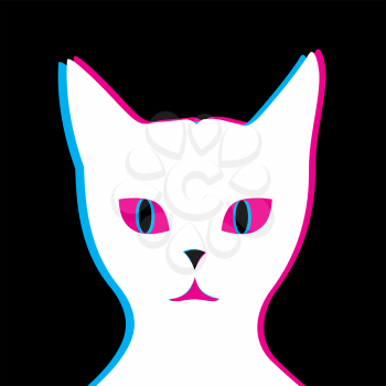 White glitch cat silhouette with eyes isolated on black background
