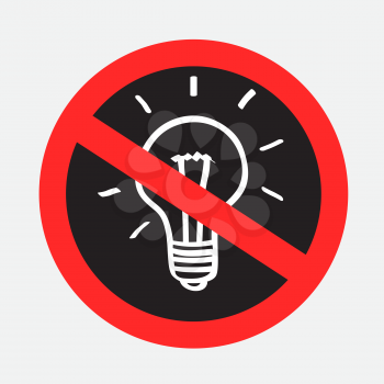 Do not turn on the light sticker on gray background. Forbidden lamp lights icon. No idea symbol