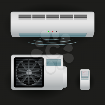 Air conditioner set on black background. Summer conditioning object