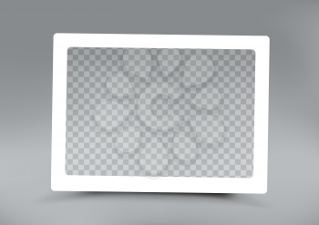 Rectangular photo frame template on gray background. Holiday celebration white photography frame shape with rounded corners. Empty picture snapshot mockup