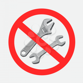 Do not repair with wrench prohibited sign on gray background. Configuration settings forbidden symbol