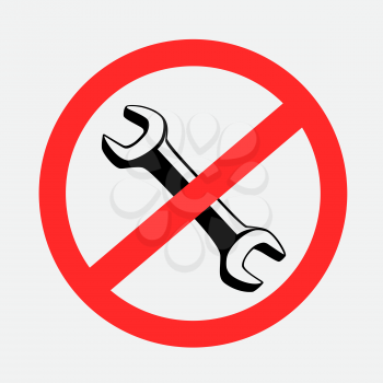 Do not repair with handle wrench prohibited sign on gray background. Configuration settings forbidden symbol