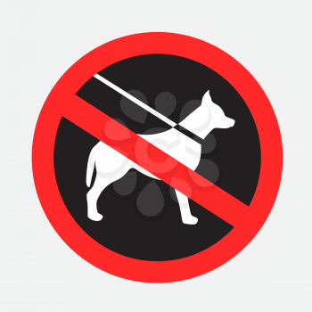 Entry with dogs prohibited sign sticker isolated on gray background. No dog dark symbol. Walk with animals forbidden area