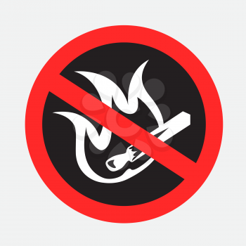 Forbidden sign fire with matches isolated on gray background. No flame burn area symbol. Flammable risk sticker