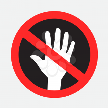 hands touch forbidden sign symbol isolated on gray background. No hand touching area symbol