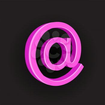 Pink color email sign symbol with shadow on dark backgound. Internet mail communication clipart