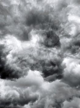 Thunderstorm dark clouds background. Storm cloudy bakdrop. Natural heaven texture. Rainy cloudscape atmosphere