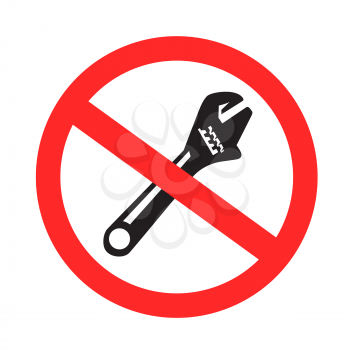 Do not work with multi-purpose adjustable wrench sign isolated on white background. Wrenches repair forbidden symbol