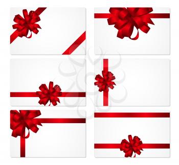 Gift Card with Red Bow and Ribbon Set Vector Illustration EPS10
