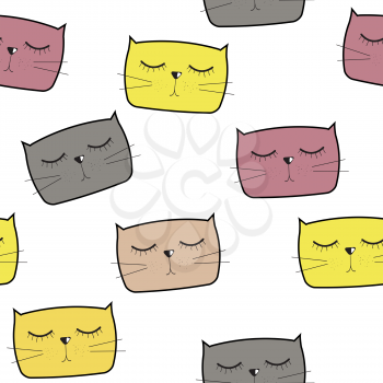 Cute Handdrawn Cat Seamless Pattern Vector Illustration EPS10