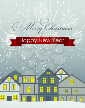 Abstract Christmas and New Year Background in Little Town. Vector Illustration EPS10