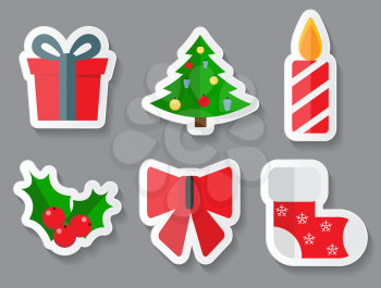 Abstract Christmas and New Year Sticker Set. Vector Illustration EPS10