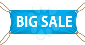 Textile banners with Big Sale Text Suspended by Ropes on all Four Corners. Vector Illustration EPS10