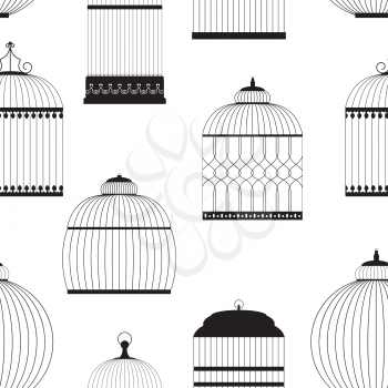 Vintage Birdcages Silhouettes Seamless Pattern Vector Illustration
