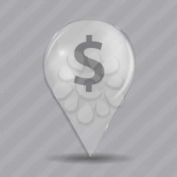 Dollar Glossy Icon. Isolated on Gray Background. Vector Illustration. EPS10