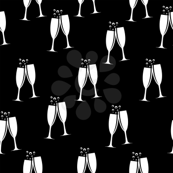 Two Glasses of Champagne Silhouette Seamless Pattern Background Vector Illustration EPS10